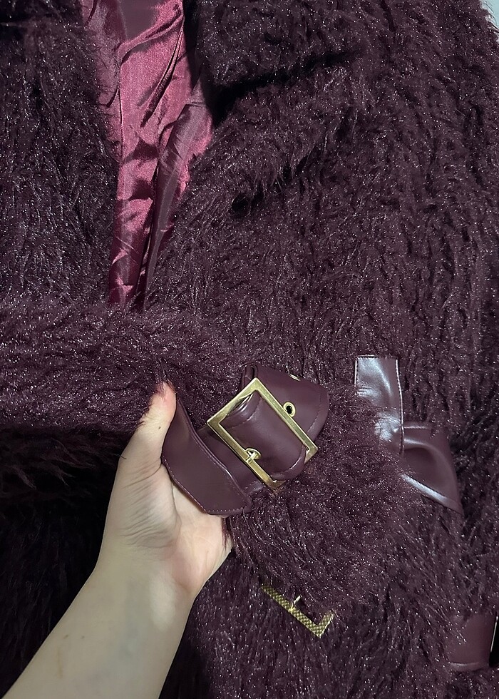 Tasarım bordo peluş mont - Görsel 2