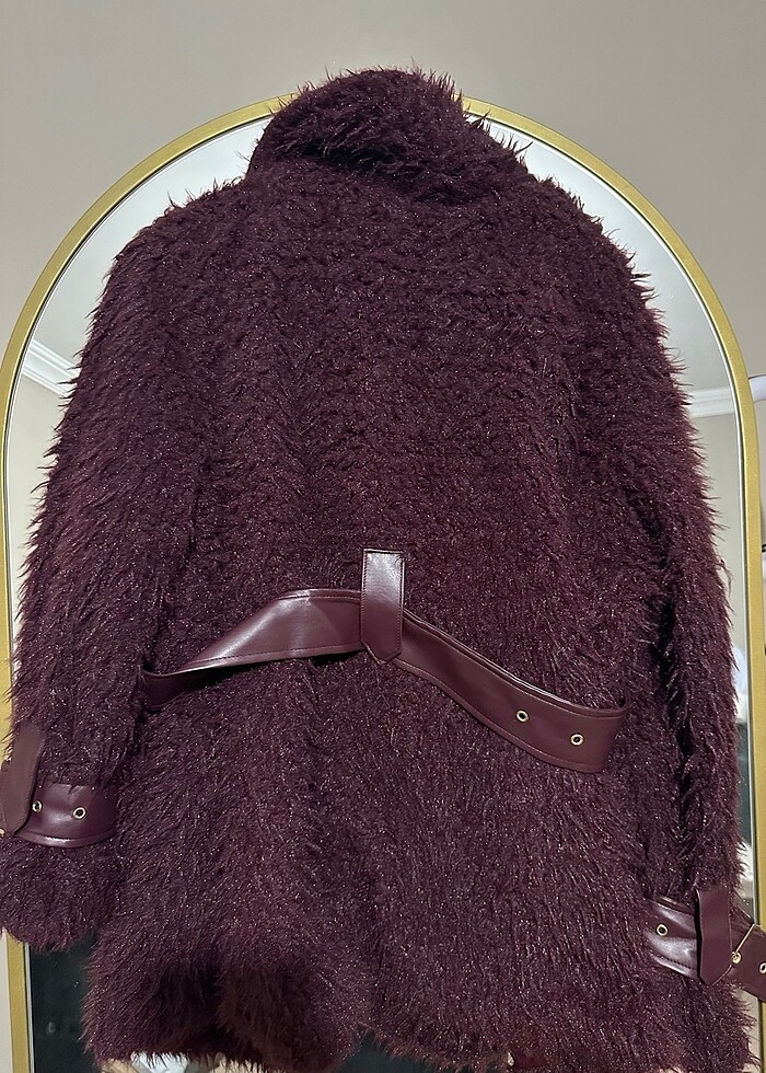 Tasarım bordo peluş mont - Görsel 3