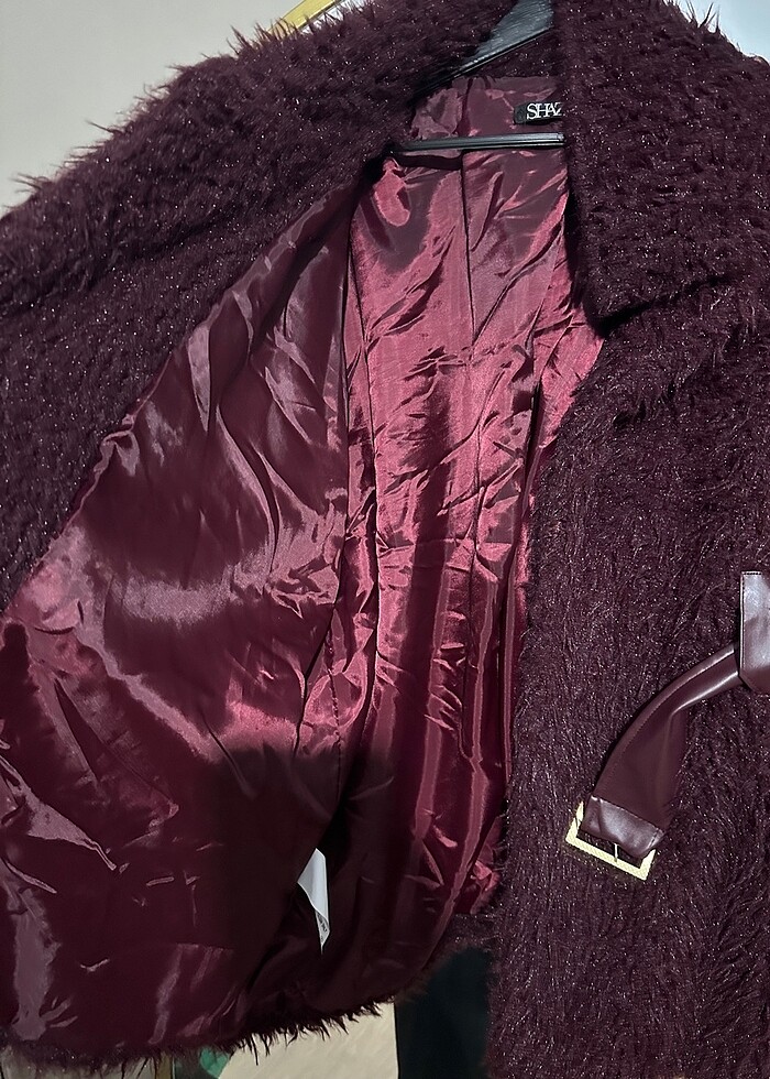 Tasarım bordo peluş mont - Görsel 4