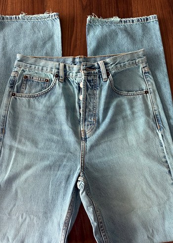 28 Beden Düğmeli Bol Kesim Midi Kot Pantolon