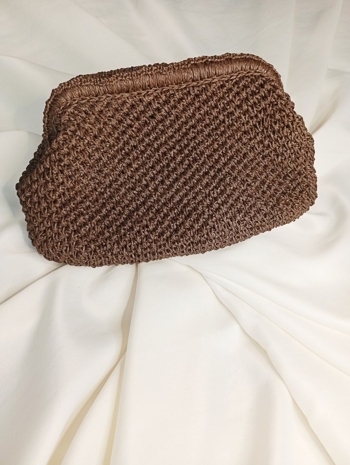 Kahverengi Örgü Kadın Portföy Çanta - Görsel 2