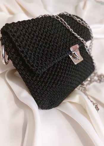 Zincir Detaylı Siyah Örgü Kadın Çanta - Görsel 3
