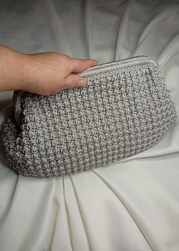Gri Örgü Kadın Portföy Çanta - Görsel 2