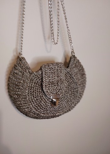 Gri Örgü Zincir Detaylı Kadın Çanta - Görsel 3