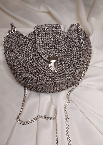 Gri Örgü Zincir Detaylı Kadın Çanta - Görsel 4