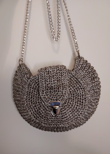 Gri Örgü Zincir Detaylı Kadın Çanta - Görsel 5