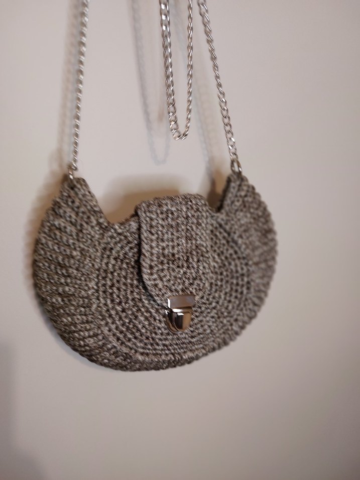 Gri Örgü Zincir Detaylı Kadın Çanta - Görsel 3