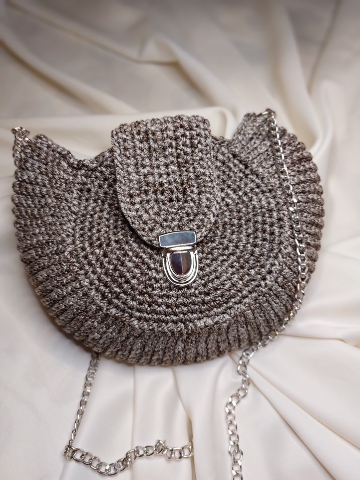 Gri Örgü Zincir Detaylı Kadın Çanta - Görsel 2