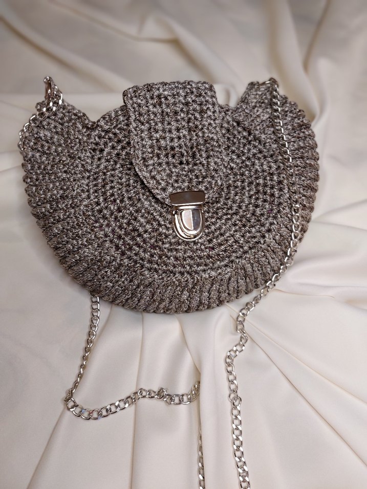 Gri Örgü Zincir Detaylı Kadın Çanta - Görsel 4
