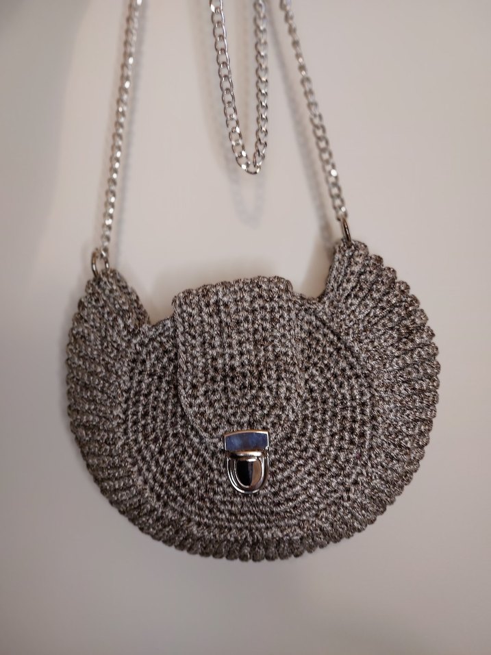 Gri Örgü Zincir Detaylı Kadın Çanta - Görsel 5