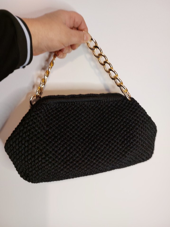 Zincir Detaylı Siyah Örgü Kadın Çanta - Görsel 4