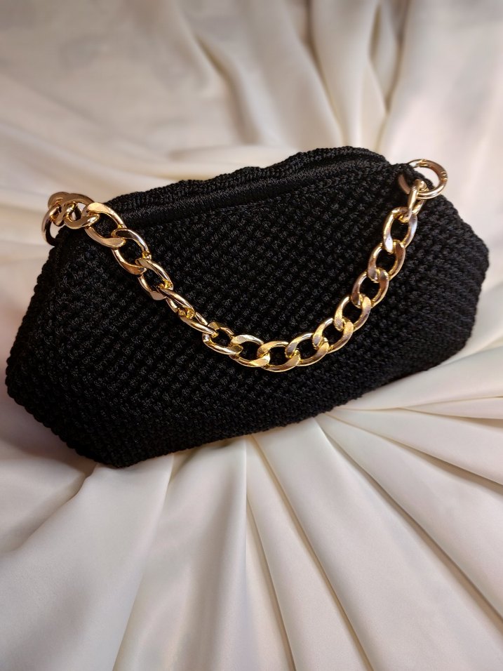 Zincir Detaylı Siyah Örgü Kadın Çanta - Görsel 2
