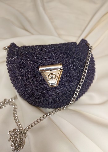 Zincir Detaylı Mor Örgü Kadın Çanta - Görsel 6