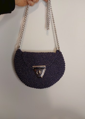 Zincir Detaylı Mor Örgü Kadın Çanta - Görsel 4
