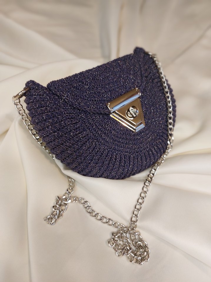 Zincir Detaylı Mor Örgü Kadın Çanta - Görsel 5