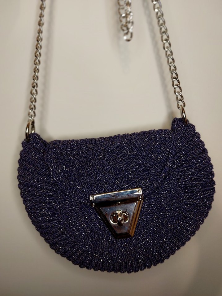 Zincir Detaylı Mor Örgü Kadın Çanta - Görsel 2