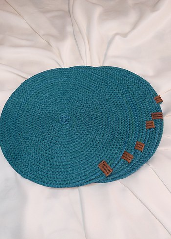 Turkuaz Bohem Hasır Tabak Altlığı ve Kase - Görsel 6