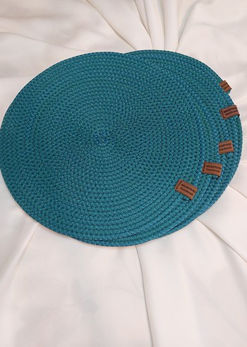 Turkuaz Bohem Hasır Tabak Altlığı ve Kase - Görsel 4