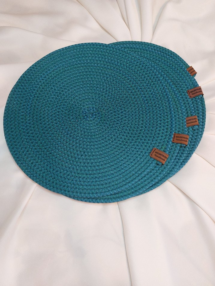 Turkuaz Bohem Hasır Tabak Altlığı ve Kase - Görsel 4