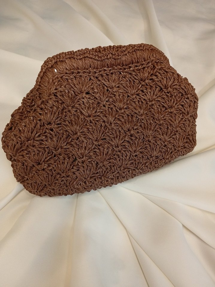 Kahverengi Örgü Kadın Clutch Çanta - Görsel 2