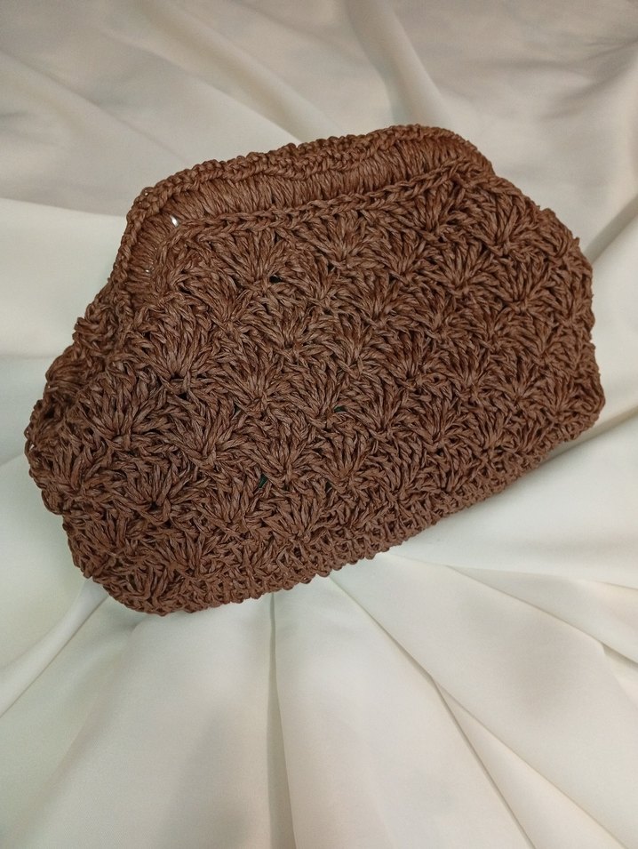 Kahverengi Örgü Kadın Clutch Çanta - Görsel 3