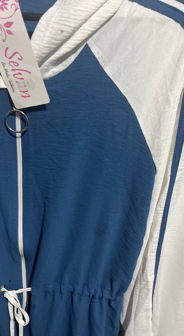 Kadın Mavi Gri Pamuklu Uzun Fermuarlı Eşofman - Görsel 2