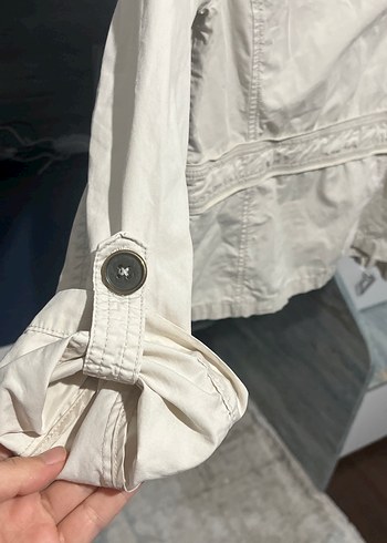 Kadın Beyaz Keten Fermuarlı Ceket - Görsel 4