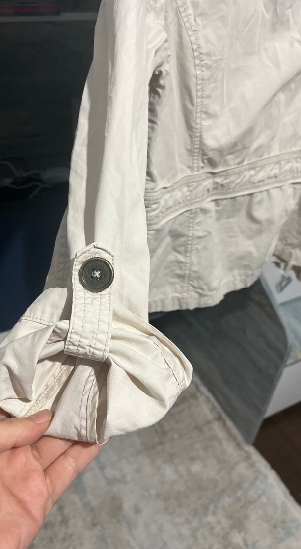 Kadın Beyaz Keten Fermuarlı Ceket - Görsel 4