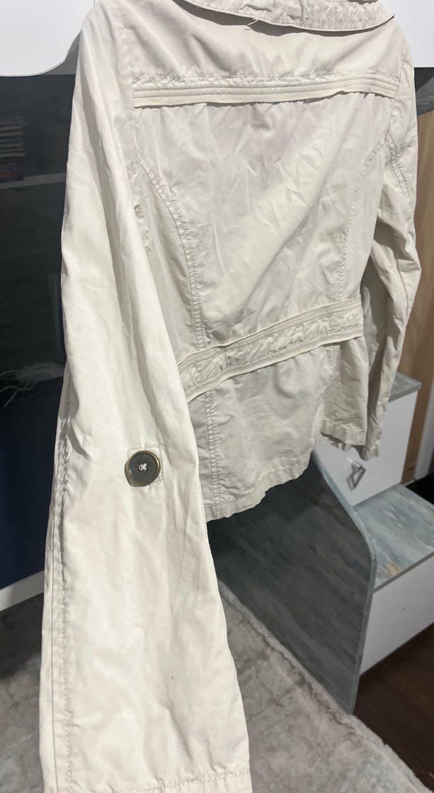 Kadın Beyaz Keten Fermuarlı Ceket - Görsel 3