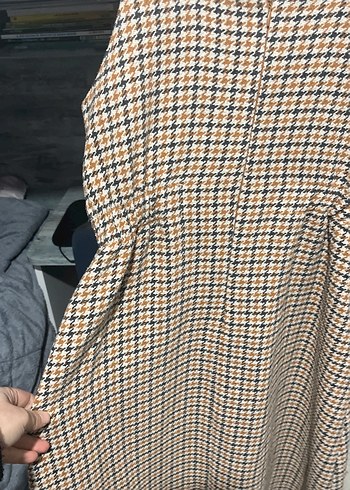 Kahverengi Kareli Uzun Kemerli Kadın Elbise - Görsel 3