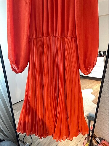s Beden turuncu Renk Şifon Midi Elbise