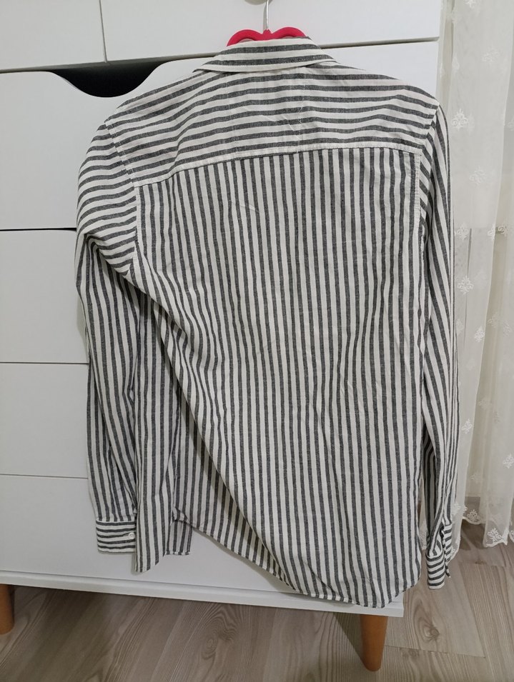 Gri Çizgili Uzun Kollu  Gömlek - Görsel 2