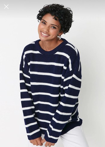 Trendyolmilla Çizgili Lacivert Kadın Kazak - Görsel 3