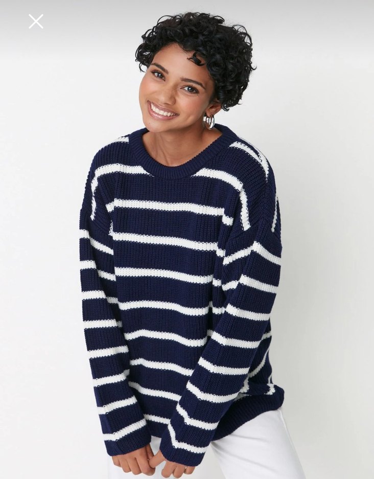 Trendyolmilla Çizgili Lacivert Kadın Kazak - Görsel 3