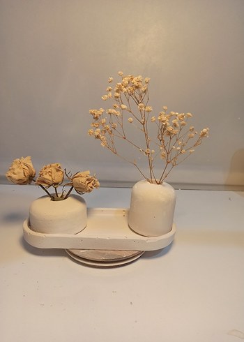 Diğer El Yapımı Alçı İkili Vazo Seti Dekoratif Vintage Tasarım