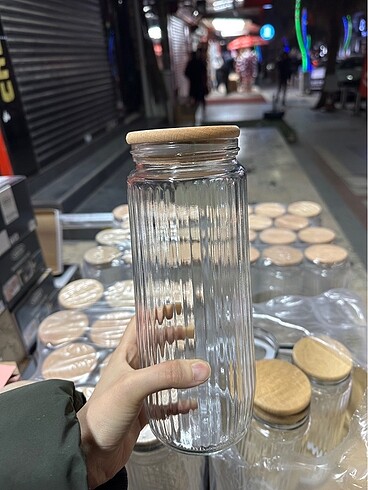 Cam, ahşap vakumlu kapaklı kavanoz 2L