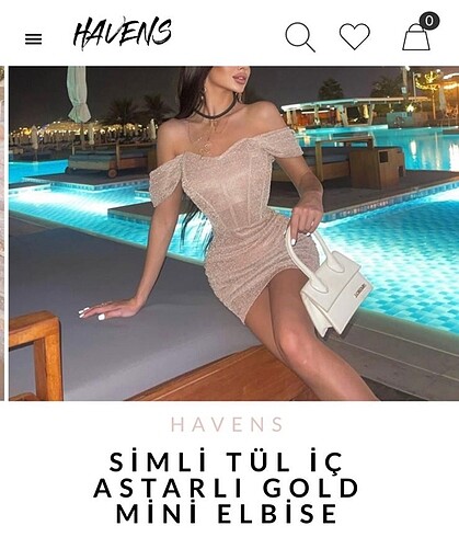 Simli Tül İç Astarlı Gold Mini Elbise