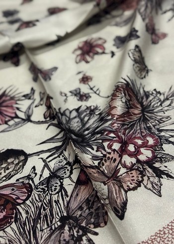 Çiçek ve Kelebek Desenli Bohem Kadın ipek twıll eşarp - Görsel 5