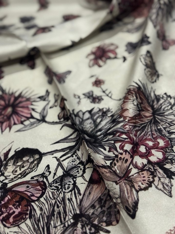 Çiçek ve Kelebek Desenli Bohem Kadın ipek twıll eşarp - Görsel 4