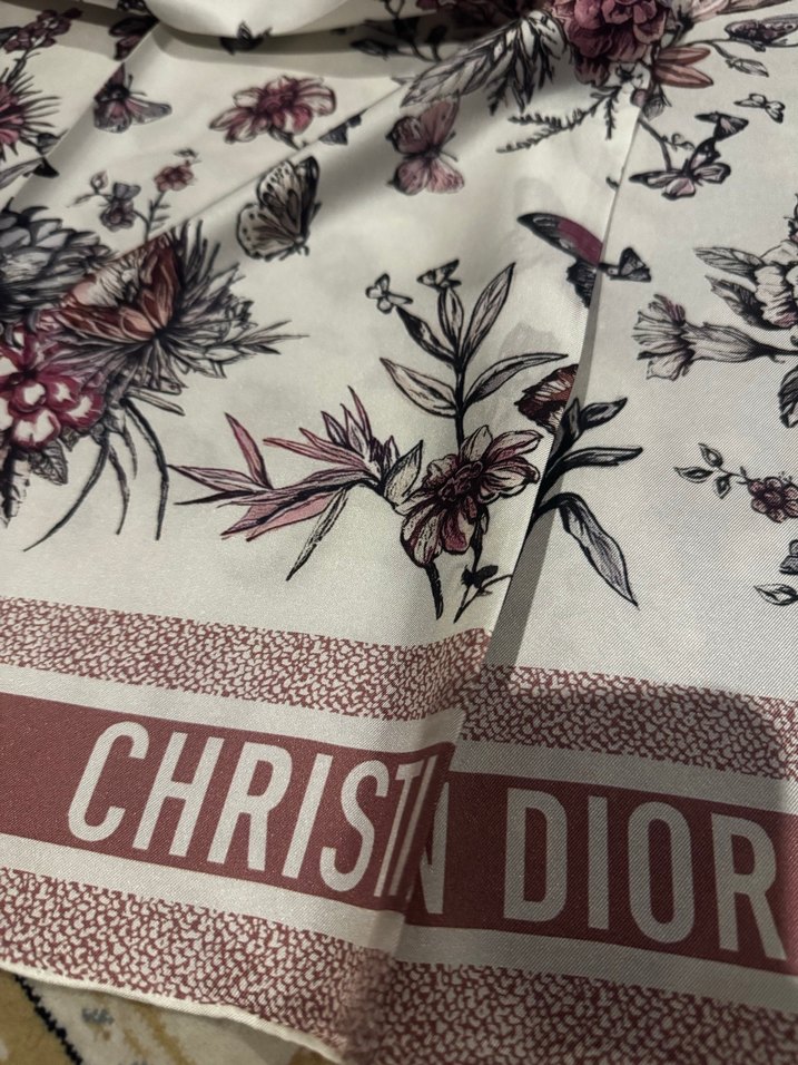 Çiçek ve Kelebek Desenli Bohem Kadın ipek twıll eşarp - Görsel 3