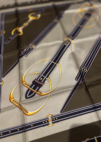 Tokalı yeşil Deri Kadın twıll ipek eşarp - Görsel 5