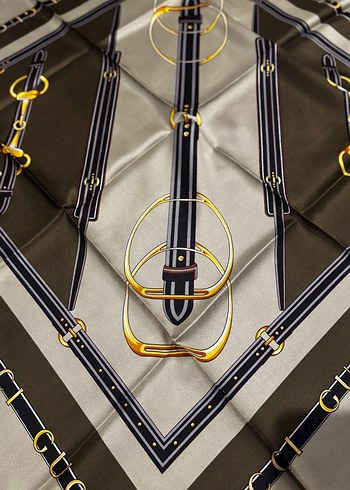 Tokalı yeşil Deri Kadın twıll ipek eşarp - Görsel 4