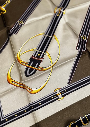 Tokalı yeşil Deri Kadın twıll ipek eşarp - Görsel 3