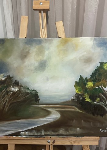 Koyu Tonlarda Doğa Manzarası Yağlı Boya Tablo - Görsel 2