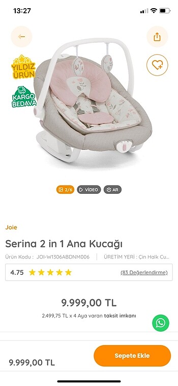 0 - 13 kg Beden Otomatik sallanan ana kucağı