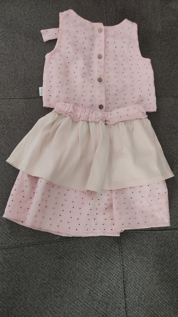 Düğmeli Pembe Kız Çocuk Elbise Takımı - Görsel 2
