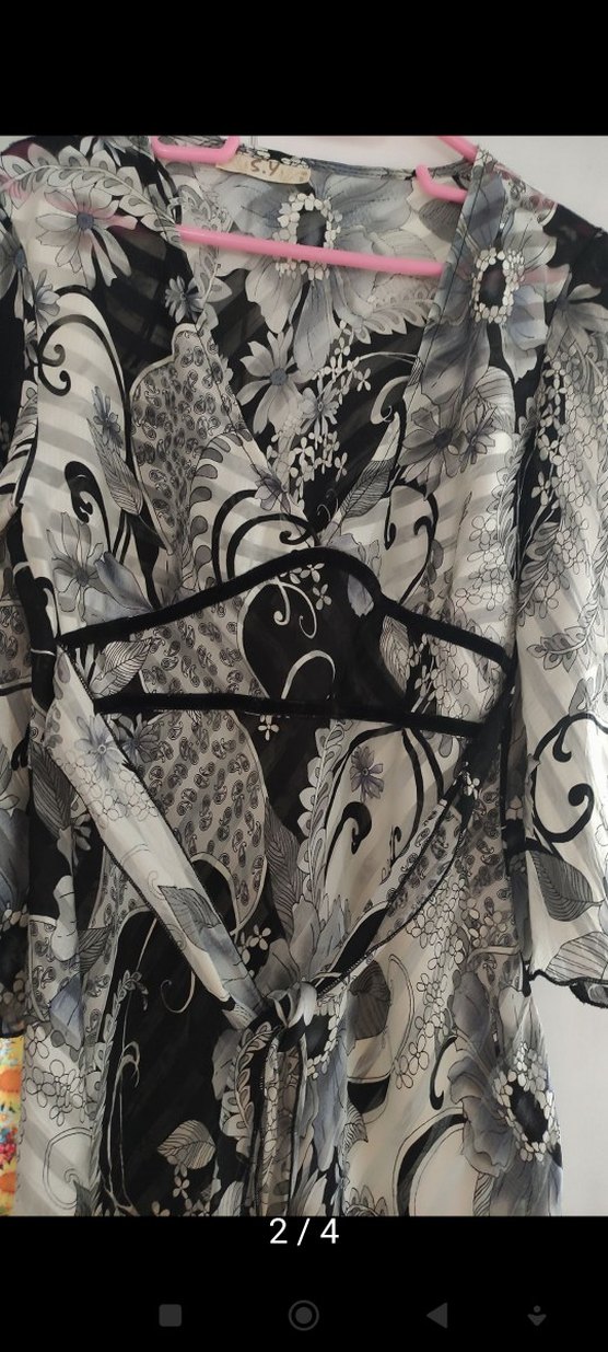 Gri Desenli Kısa Kadın Kimono - Görsel 2