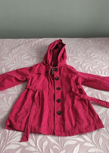 Koyu Pembe Kapüşonlu Kız Çocuk Mont