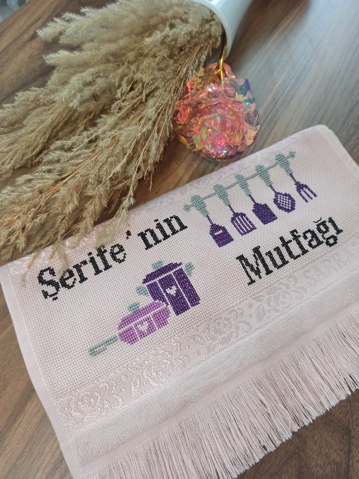 Nakışlı Mor Mutfak Havlusu - Görsel 4