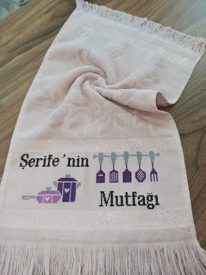 Nakışlı Mor Mutfak Havlusu - Görsel 2